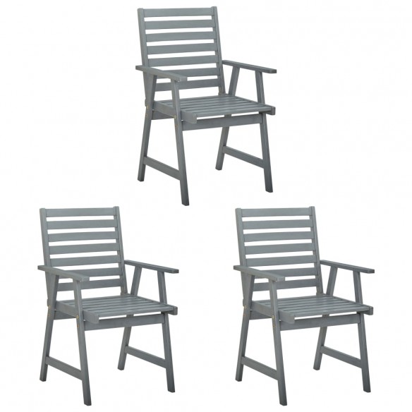 Chaises à dîner d'extérieur 3 pcs avec coussins Acacia massif