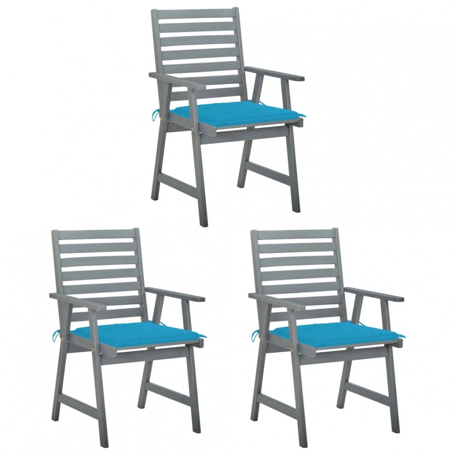 Chaises à dîner d'extérieur 3 pcs avec coussins Acacia massif