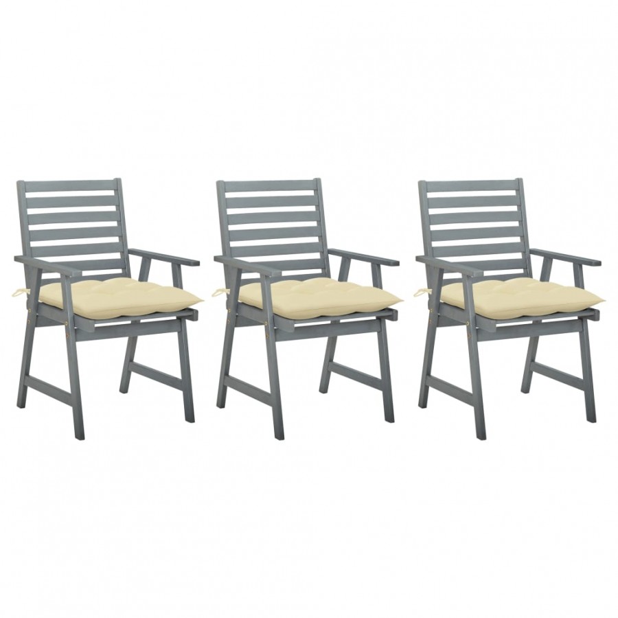 Chaises à dîner d'extérieur 3 pcs avec coussins Acacia massif