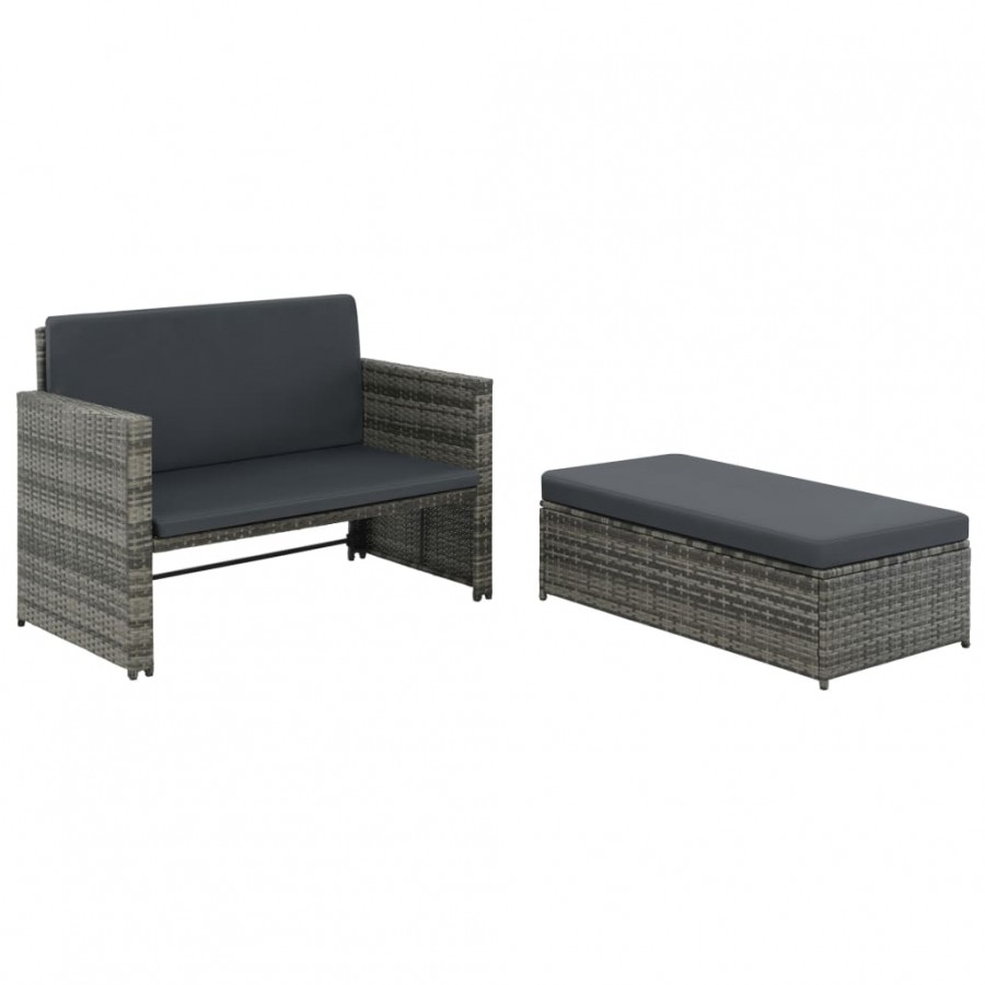 Salon de jardin 2 pcs avec coussins Résine tressée Gris