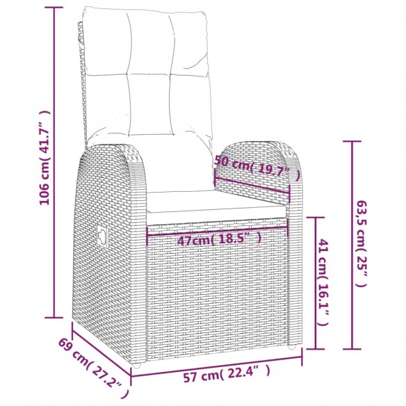 Chaise inclinable de jardin 2pc et coussins Résine tressée Noir