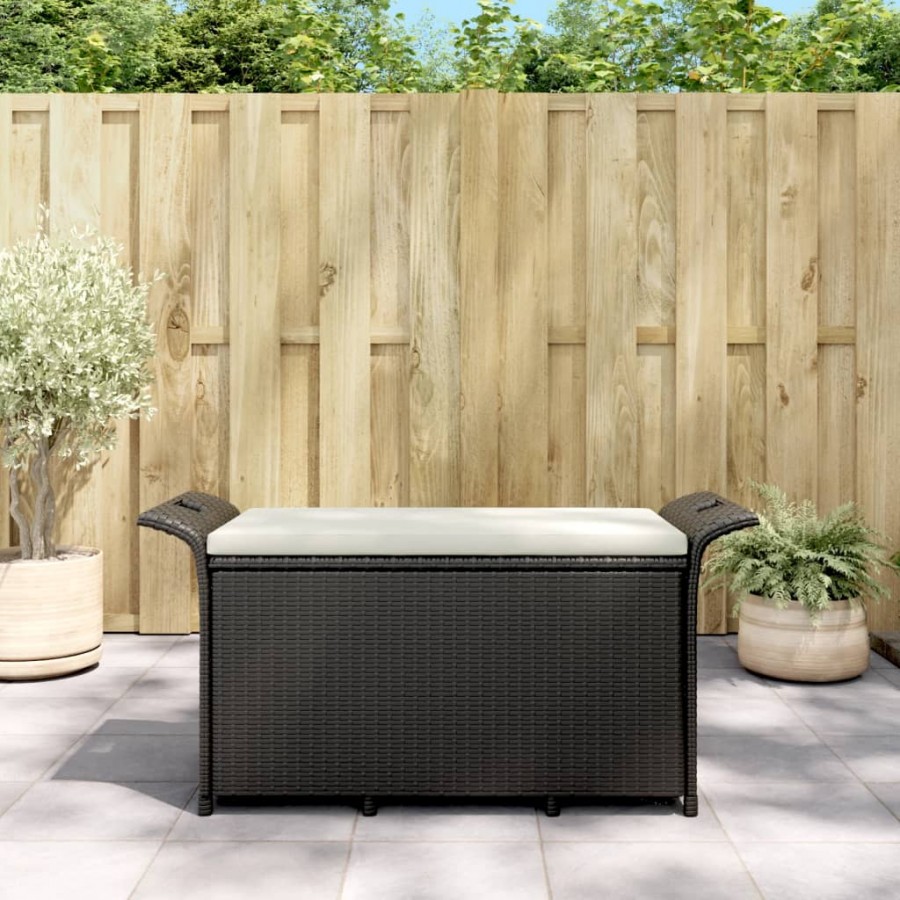 Banc de jardin avec coussin noir 116x46x57 cm résine tressée