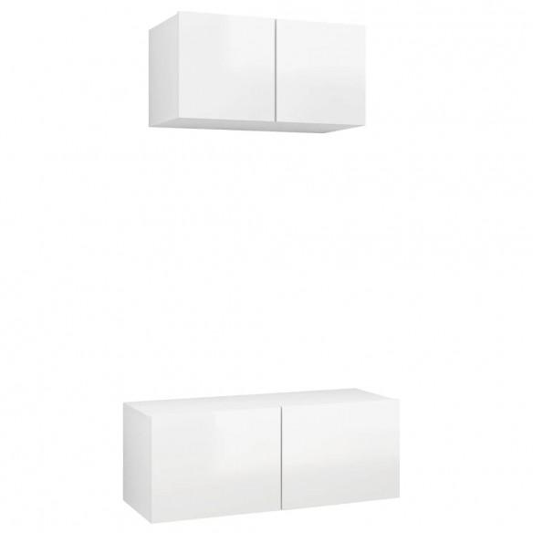 Ensemble de meuble TV 2 pcs Blanc brillant Aggloméré