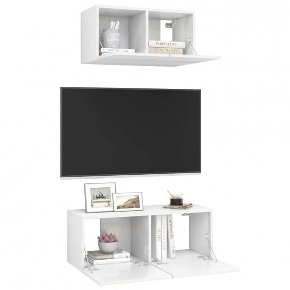 Ensemble de meuble TV 2 pcs Blanc brillant Aggloméré