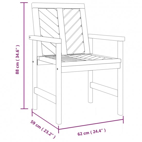 Chaises à dîner de jardin 2 pcs bois massif d'acacia