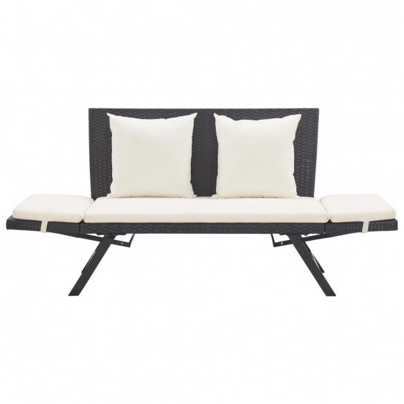 Banc de jardin avec coussins 176 cm Noir Résine tressée