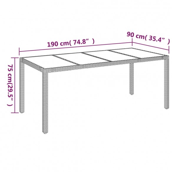 Table de jardin dessus en verre Gris 190x90x75cm Résine tressée