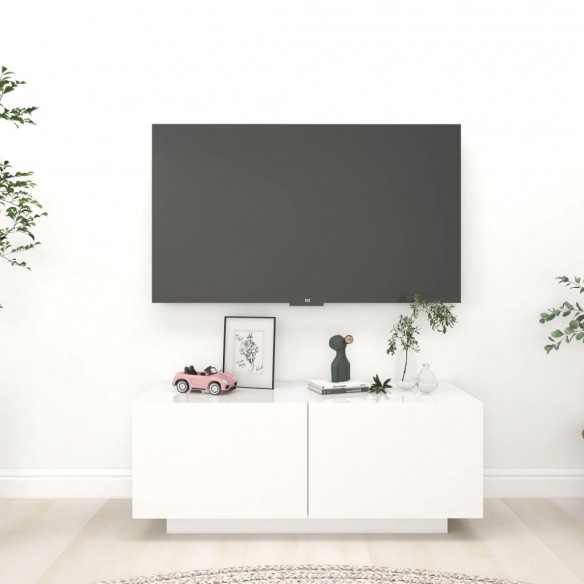 Meuble TV Blanc brillant 100x35x40 cm Aggloméré