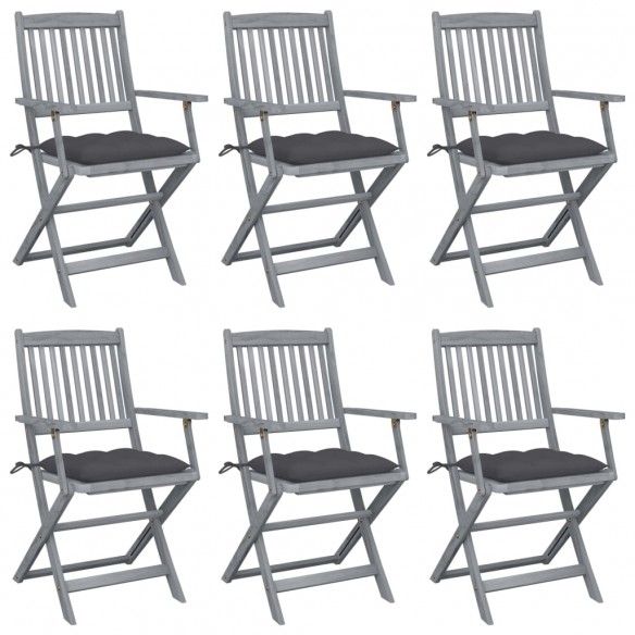 Chaises pliables d'extérieur 6 pcs avec coussins Bois d'acacia