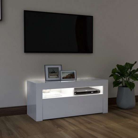 Meuble TV avec lumières LED blanc brillant 90x35x40 cm