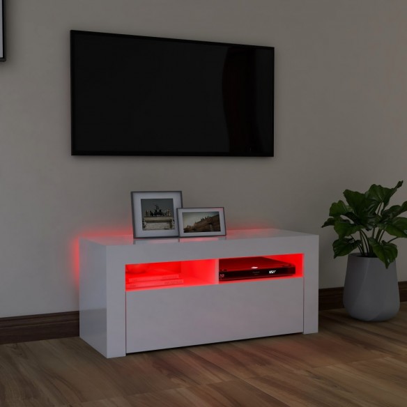 Meuble TV avec lumières LED blanc brillant 90x35x40 cm