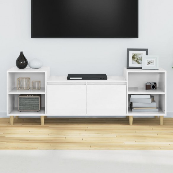 Meuble TV Blanc brillant 160x35x55 cm Bois d'ingénierie