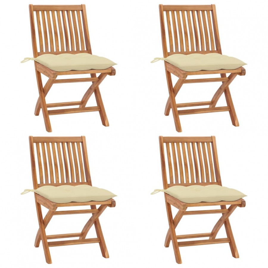 Chaises pliables de jardin avec coussins 4 pcs Teck solide