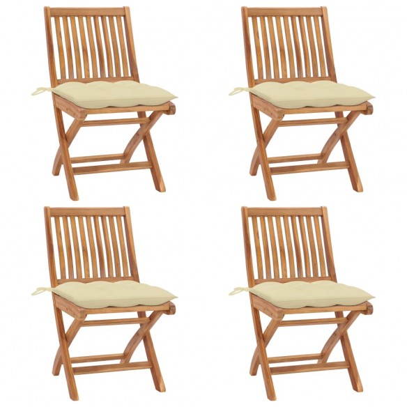 Chaises pliables de jardin avec coussins 4 pcs Teck solide