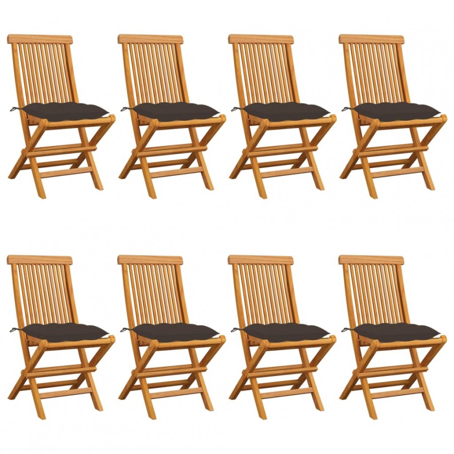 Chaises de jardin avec coussins taupe 8 pcs Bois de teck massif