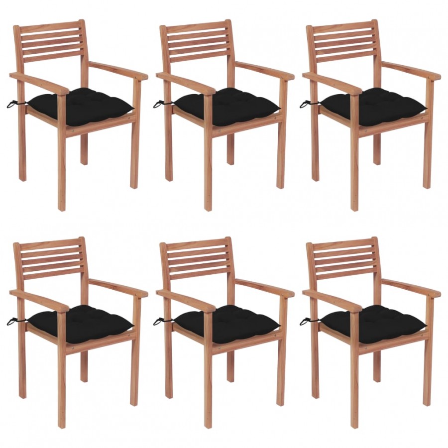 Chaises de jardin empilables avec coussins 6 pcs Teck solide