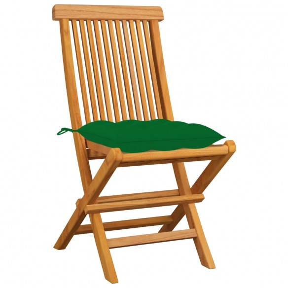 Chaises de jardin avec coussins vert 8 pcs Bois de teck massif