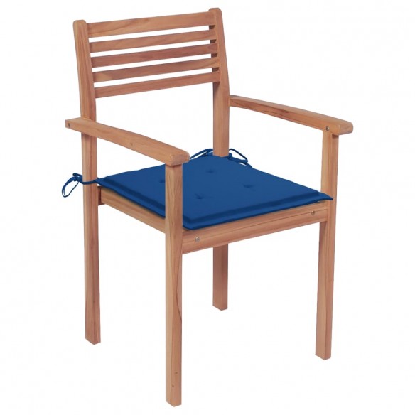 Chaises de jardin 4 pcs avec coussins bleu royal Bois de teck