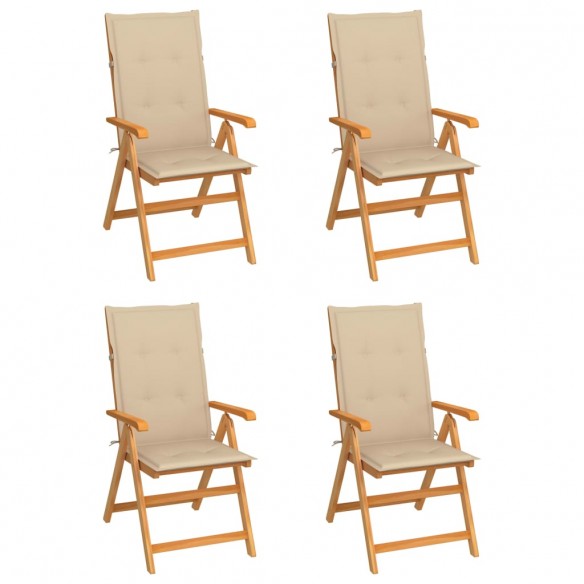 Chaises de jardin 4 pcs avec coussins beige Bois de teck massif