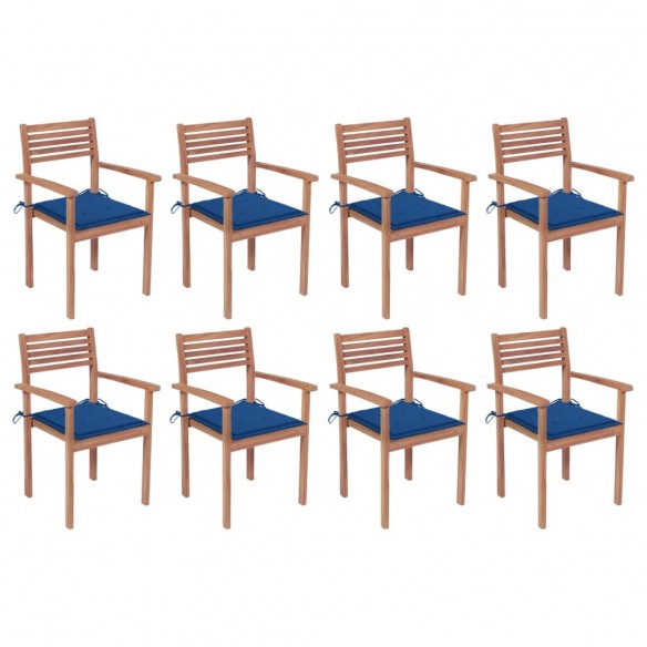 Chaises de jardin empilables avec coussins 8 pcs Teck solide