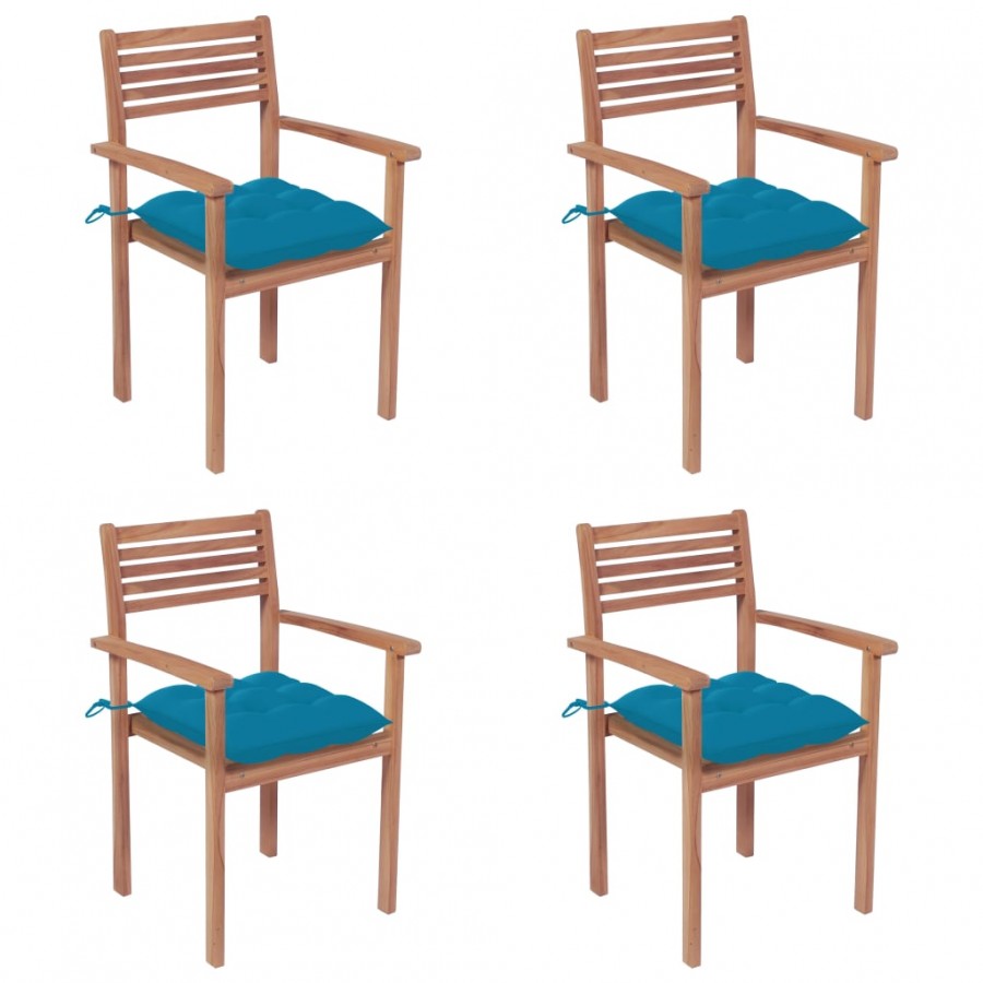 Chaises de jardin 4 pcs avec coussins bleu clair Teck solide