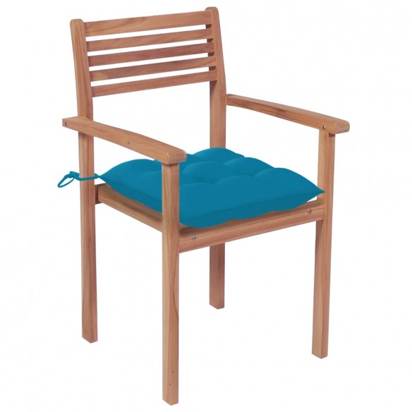 Chaises de jardin 4 pcs avec coussins bleu clair Teck solide