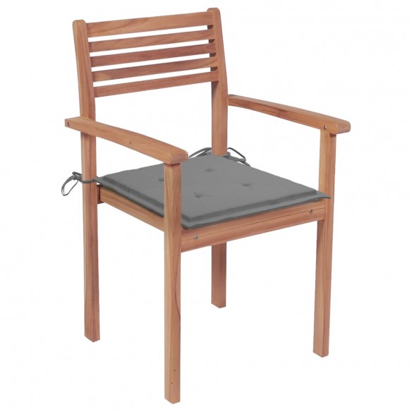 Chaises de jardin 4 pcs avec coussins gris Bois de teck solide