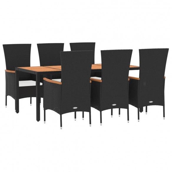 Ensemble à manger de jardin coussins 7pcs Noir Résine tressée