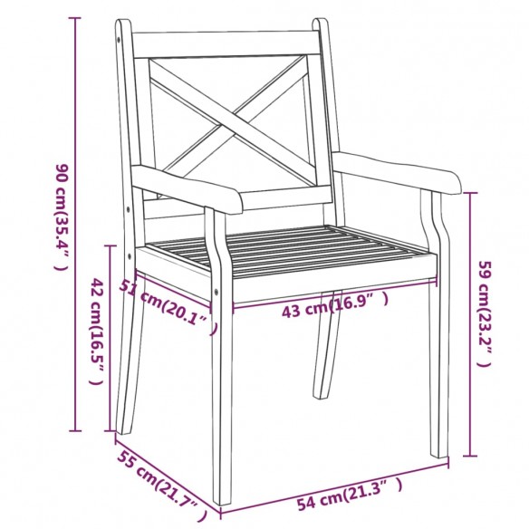 Chaises à dîner d'extérieur 6 pcs Bois d'acacia massif