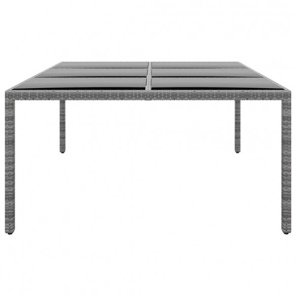 Table de jardin 200x150x75 cm Verre trempé/résine tressée Gris