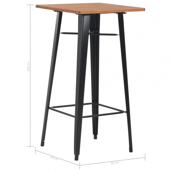 Table de bar Noir 60x60x108 cm Pinède et acier