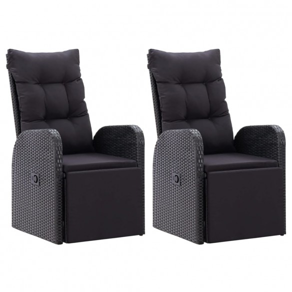 Chaises de jardin inclinables coussins 2pcs Noir Résine tressée