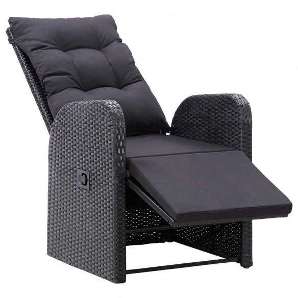 Chaises de jardin inclinables coussins 2pcs Noir Résine tressée