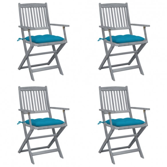 Chaises pliables d'extérieur 4 pcs avec coussins Bois d'acacia