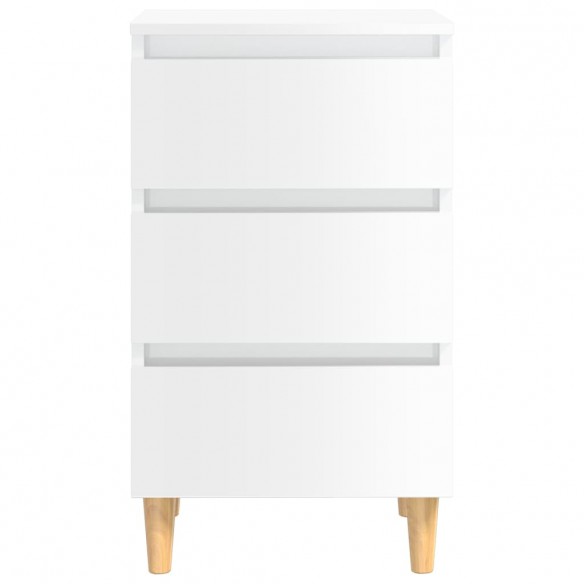 Table de chevet avec pieds en bois Blanc brillant 40x35x69 cm