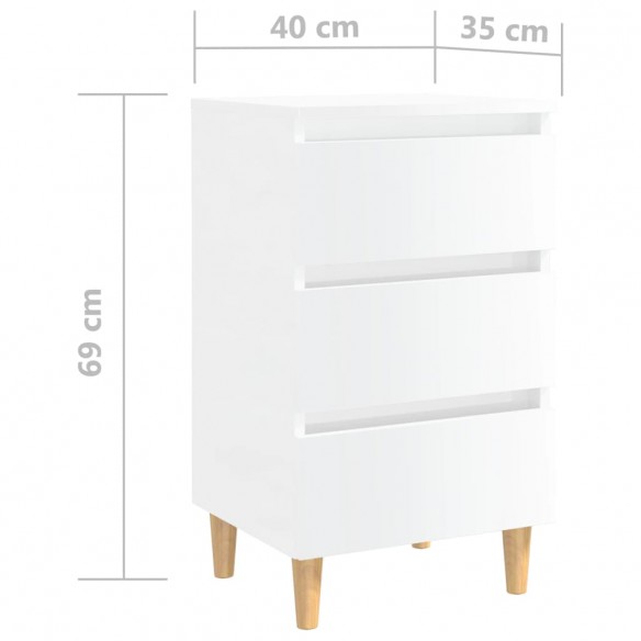 Table de chevet avec pieds en bois Blanc brillant 40x35x69 cm