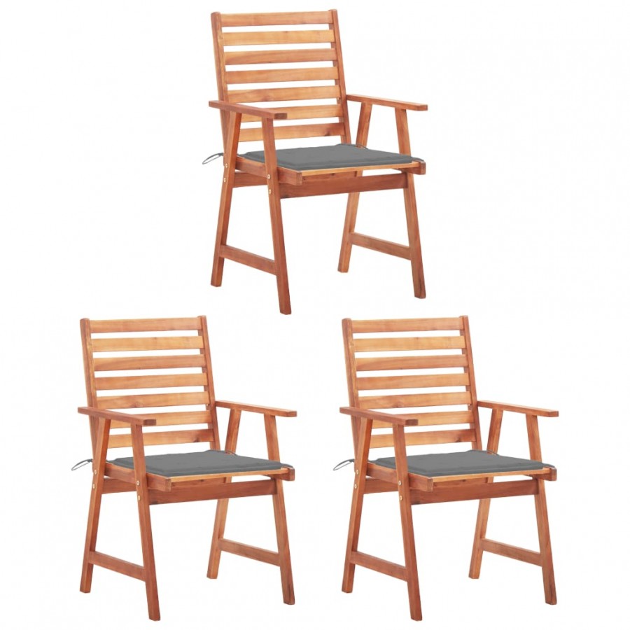 Chaises à dîner d'extérieur 3 pcs avec coussins Acacia massif