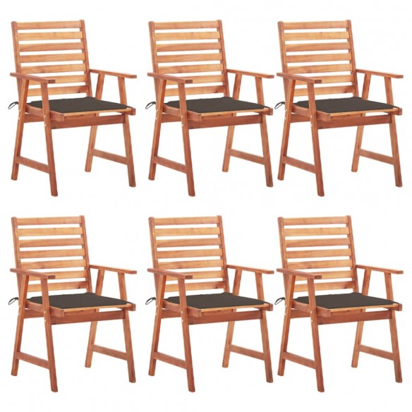 Chaises à dîner d'extérieur 6 pcs avec coussins Acacia massif