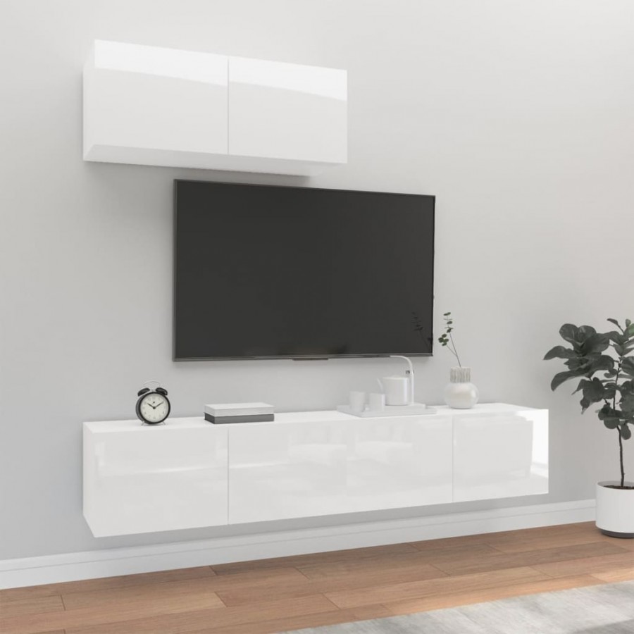 Ensemble de meubles TV 3 pcs Blanc brillant Bois d'ingénierie