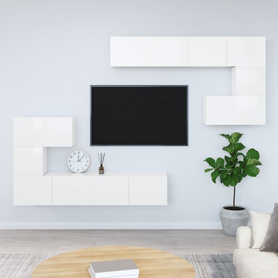 Meuble TV mural Blanc brillant Bois d'ingénierie
