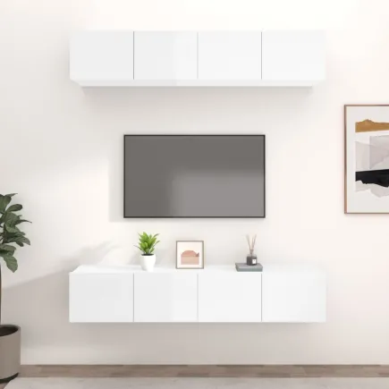 Meubles TV 4 pcs Blanc brillant 80x30x30 cm
