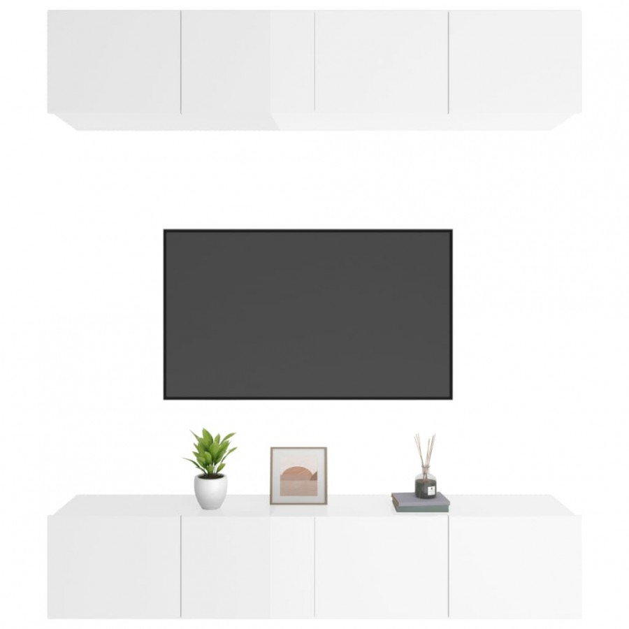 Meubles TV 4 pcs Blanc brillant 80x30x30 cm  Meubles TV 4 pcs Blanc brillant 80x30x30 cm