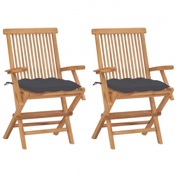 Chaises de jardin avec coussins anthracite 2 pcs Bois de teck