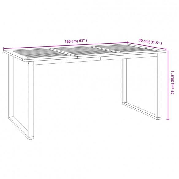 Table de jardin et pieds en forme de U 160x80x75 cm bois acacia