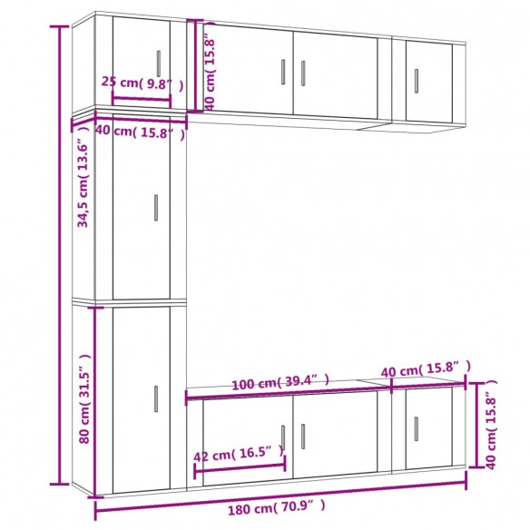 Ensemble de meubles TV 7 pcs Blanc Bois d'ingénierie