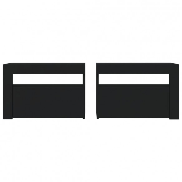 Tables de chevet 2 pcs avec LED Noir 60x35x40 cm