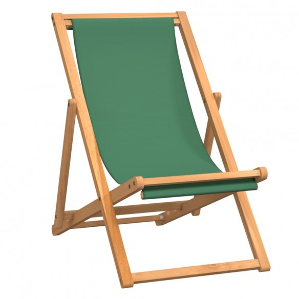 Chaise de plage pliable Bois de teck solide Vert