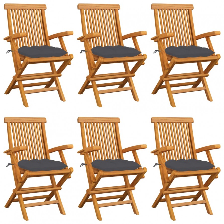 Chaises de jardin avec coussins anthracite 6 pcs Bois de teck