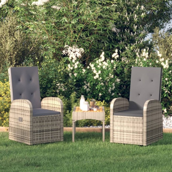 Chaise inclinable de jardin 2pc et coussins Résine tressée Gris