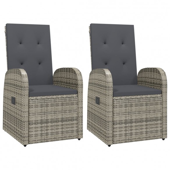 Chaise inclinable de jardin 2pc et coussins Résine tressée Gris